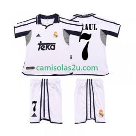 Camisolas de futebol Real Madrid RAUL 7 2001 Retro Criança Equipamento Principal 2002 Manga Curta